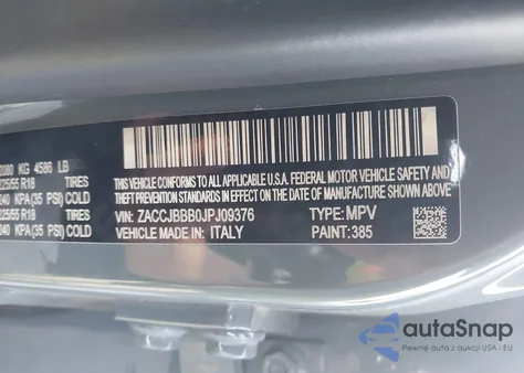 2018 Jeep Renegade Altitude 4X4 from USA, damaged, VIN ZACCJBBB0JPJ09376